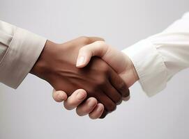 Handshake between two people from different races. Diversity concept. AI Generated photo