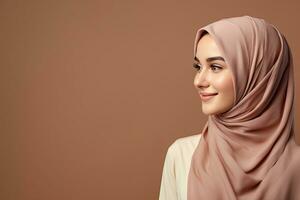 Young Muslim woman with hijab with copy space. AI Generated photo