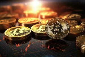 bitcoins con digital moneda precio gráfico tendencia análisis antecedentes. ai generado foto