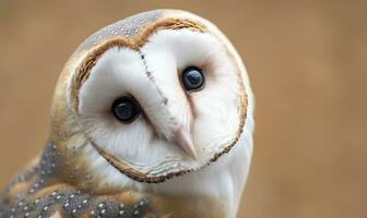 Tyto alba head, a common barn owl. close up. Generative AI photo