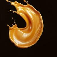 Caramel sauce, Liquid syrup splash, sugar candy caramel or melted toffee, 3d. Generative AI photo