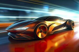 Fast Shutter Speed Creates Dynamic and Action Packed Image of Futuristic Car. AI Generative photo