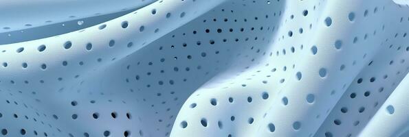 Breathable fabric dry light blue soft mesh holes floating light blue background. Generative AI photo