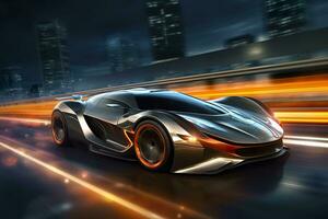 Fast Shutter Speed Creates Dynamic and Action Packed Image of Futuristic Car. AI Generative photo