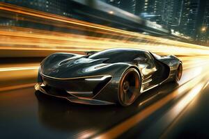 Fast Shutter Speed Creates Dynamic and Action Packed Image of Futuristic Car. AI Generative photo