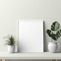Mockup a Blank empty canvas. A gray wall on the background. Generative AI photo