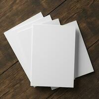 Blank White Paper Sheet on wooden table background. Generative AI photo