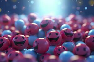 Happy and laughing emoticons 3d rendering background, social media and communications concept. AI Generative photo