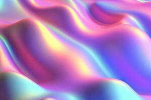 Gradient holographic Iridescent waves, frosted glass, soft textured gradient, and isometric, reflections. AI Generative photo