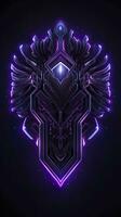 Amethyst 3D Minimalist Shield Design with a black or dark background with neon lines. AI Generative photo
