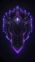 Amethyst 3D Minimalist Shield Design with a black or dark background with neon lines. AI Generative photo