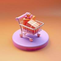 Light Orange and Pink Shopping Cart with Gift Box Icon. AI Generative photo