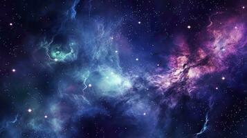 Nebula Galaxy Background With Purple Blue Outer Space. Cosmos Clouds And Beautiful Universe Night Stars. AI Generative photo