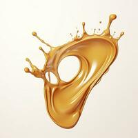 Caramel sauce, Liquid syrup splash, sugar candy caramel or melted toffee, 3d. Generative AI photo