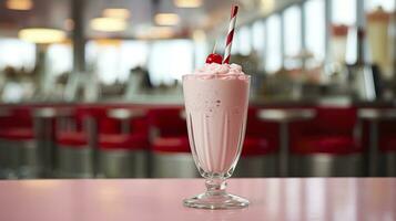 Cherry Milkshake in a Classic American Diner.  food photography concept. Generative AI photo