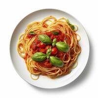 Delicious Plate of Spaghetti with Tomato Sauce on a White Background Generative AI photo