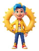 un' cartone animato personaggio con blu capelli e giallo giacca, ai generativo png
