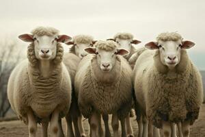 A group of sheep standing outdoors. Generative AI photo