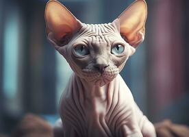 Beautiful photo Sphynx cat concept, contemporary natural and mood social background. Generative AI