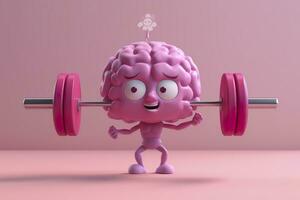 Human brain lifting weights. 3D brain lifting a heavy dumbbell. Mind training, memory health, Alzheimer's prevention, brain training, education, study and menthal health concept. AI generated photo