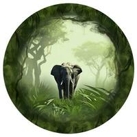 Elephant round green nature background, AI Generative photo