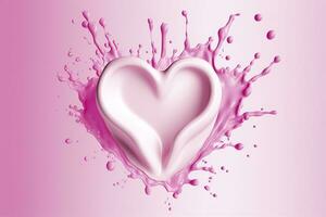 Pink heart shape milk splash, romantic food symbol for Valentines day, AI Generative photo