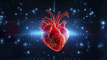 Human heart with cardiogram for medical heart health care background, AI Generative photo