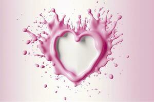 Pink heart shape milk splash, romantic food symbol for Valentines day, AI Generative photo