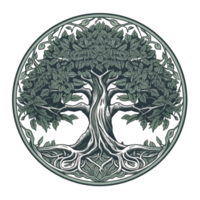 Stylized tree round logo on transparent background, created with generative AI png