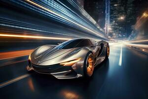 Fast Shutter Speed Creates Dynamic and Action Packed Image of Futuristic Car. AI Generative photo