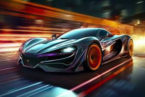 Fast Shutter Speed Creates Dynamic and Action Packed Image of Futuristic Car. AI Generative photo