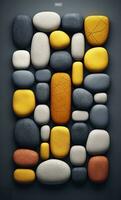 Some colorful stones are displayed, dark navy and yellow, AI Generative photo