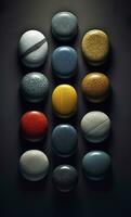 Some colorful stones are displayed, dark navy and yellow, AI Generative photo