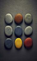 Some colorful stones are displayed, dark navy and yellow, AI Generative photo