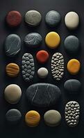 Some colorful stones are displayed, dark navy and yellow, AI Generative photo