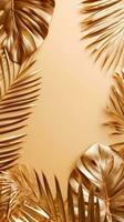 Gold colored tropical palm leaves on beige background AI Generated photo