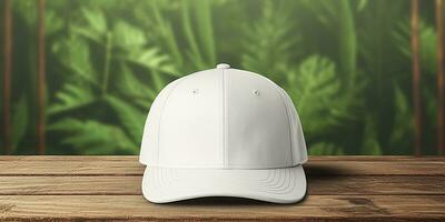 White Cap mockup on a natural background. Generative AI photo