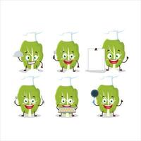 Cartoon character of collard greens with various chef emoticons vector