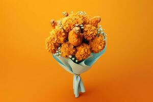 Bouquet of Fried chicken Drumstick as Flowers, Generative AI photo