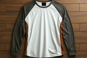 Minimalist men's shirts, 3D-rendered Raglan sleeves, black and white AI Generated photo