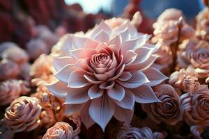 Trendy vanilla-pink hosts spiny succulents AI Generated photo