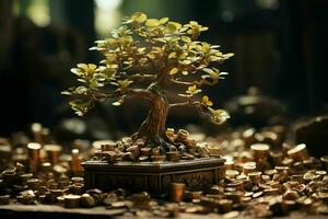 Finance blossoms like a tree, money growth rooted in soil's nature AI Generated photo