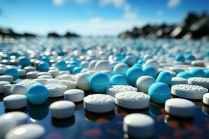 White medicine tablets and antibiotic pills, a pharmacy themed visual delight AI Generated photo