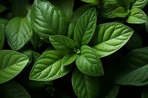 Natures beauty top view of green leaves with intricate textures AI Generated photo