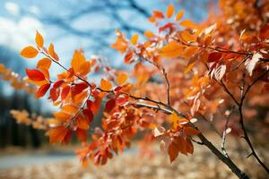 vistoso follaje abraza el azul cielo, un encantador otoño paisaje ai generado foto