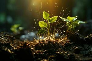 Business success sprouts from the soil, fueled by nature's sunshine AI Generated photo