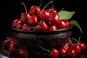 Studio still life luscious cherries showcased against a pure background AI Generated photo
