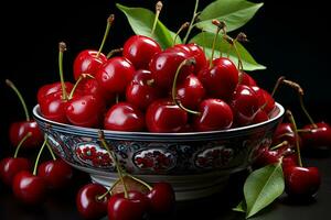 Studio still life luscious cherries showcased against a pure background AI Generated photo