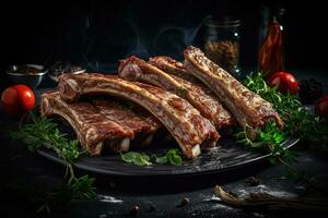 Lamb Rib and Shanks grill with herbs, Generative AI photo