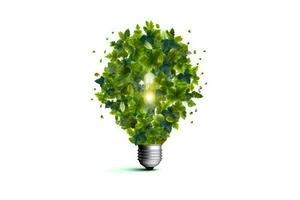 Light bulb with leaves inside Green Energy, AI Generated photo